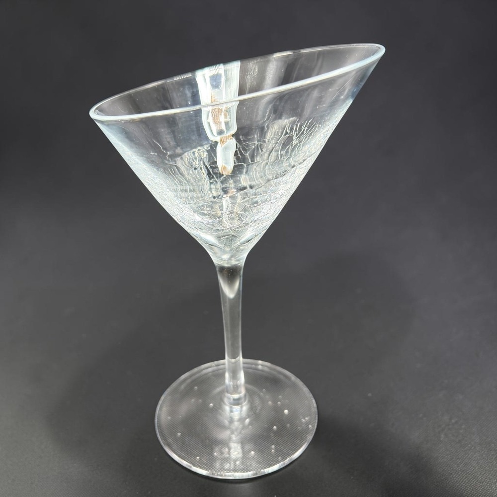 Pier 1 Clear Slanted Rim Crackle Glass Martini Cocktail Stemware Clear Art Glass